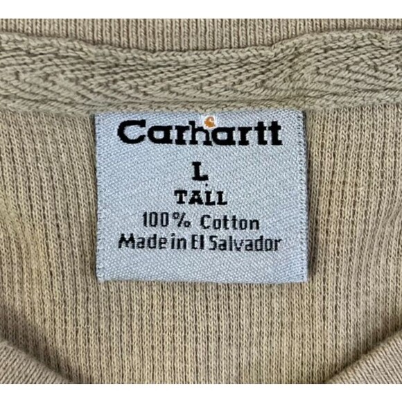 Carhartt Henley Shirt Men's Large Tall Beige Tan Waffle Knit Thermal Heavyweight - Picture 4 of 7